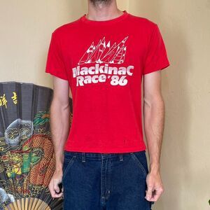 Vintage 80’s Mackinac Sailing Race Seaside Racing Beach Ocean Graphic Tee Shirt